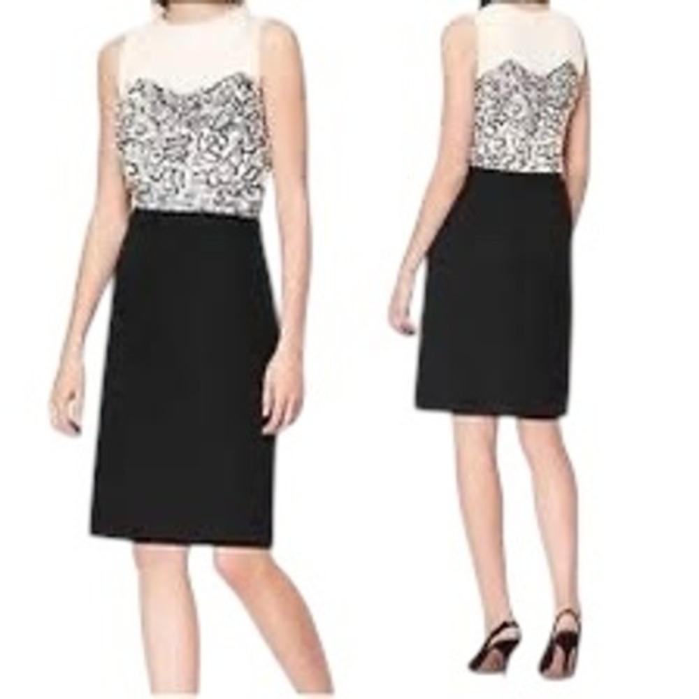 Ann Taylor LOFT Black Lace Filigree‎ Sheath Dress Size 2 Sleeveless Knee Length